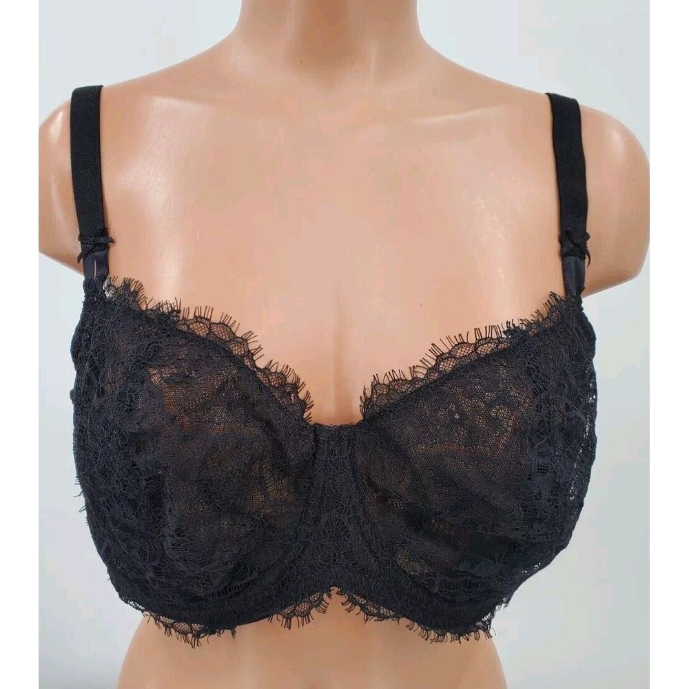 Victoria's Secret Dream Angels Push Up Without Padding Bra Black Lace Sheer 42D